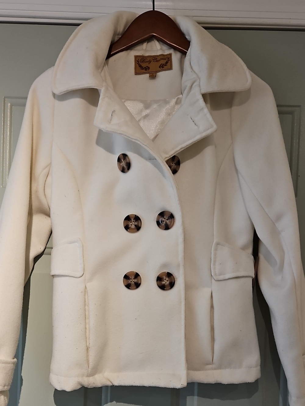 Body Central Cream Double-Breasted Peacoat